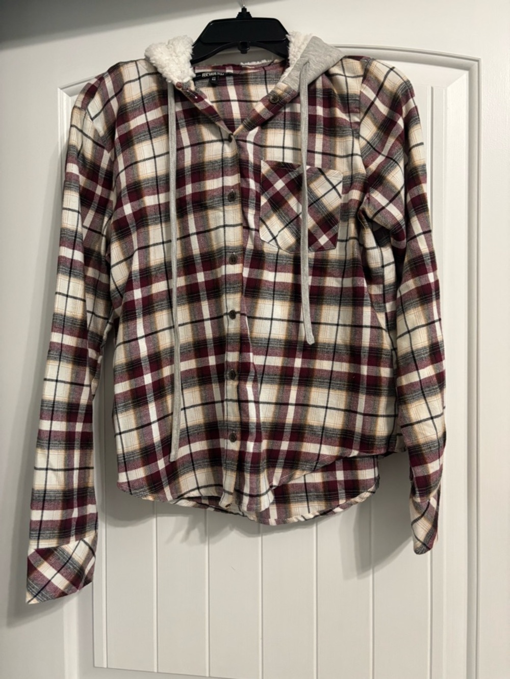 385) REWASH Plaid Sherpa-Lined Hooded Button-Up Shirt Jacket